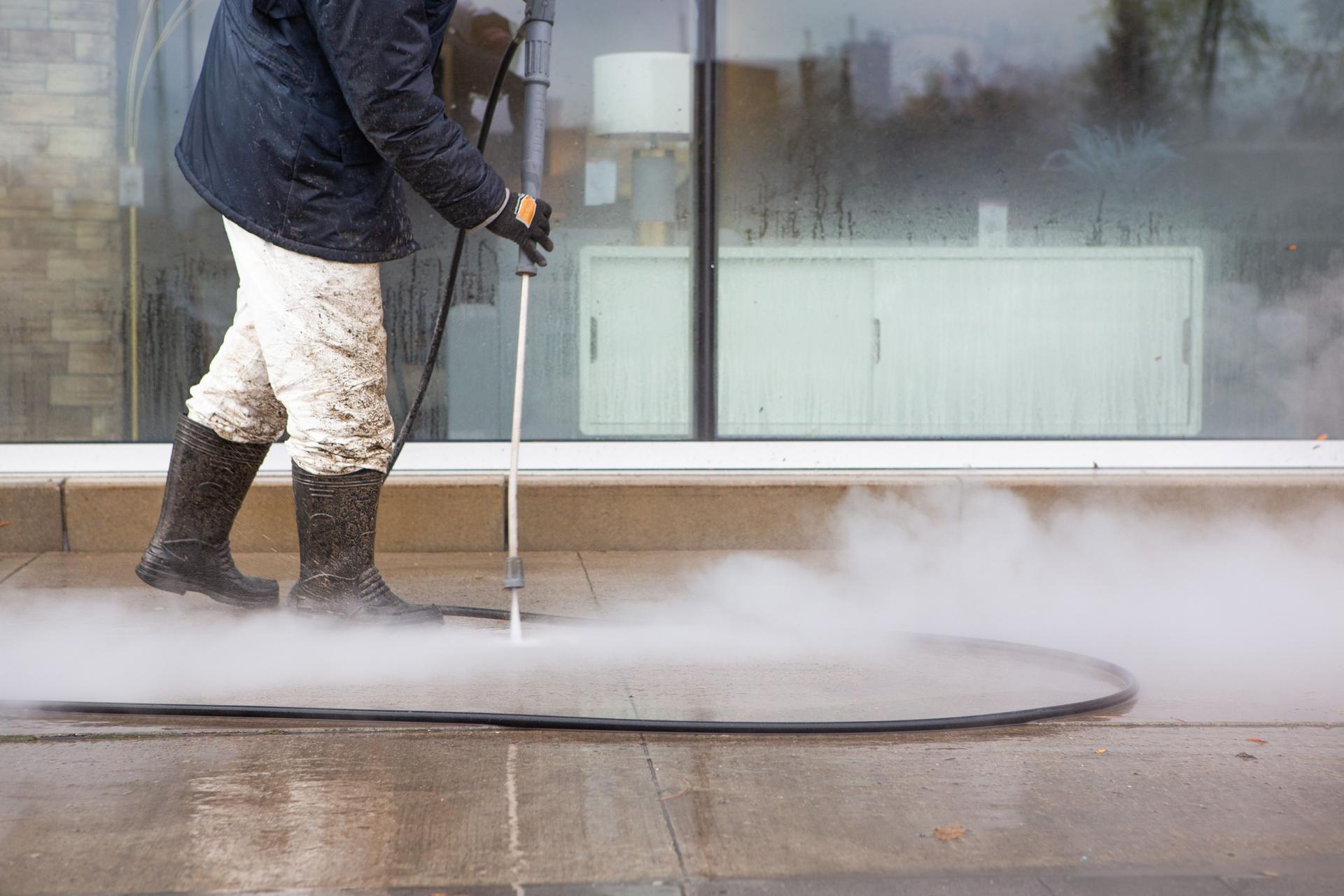 Power washing a side walk